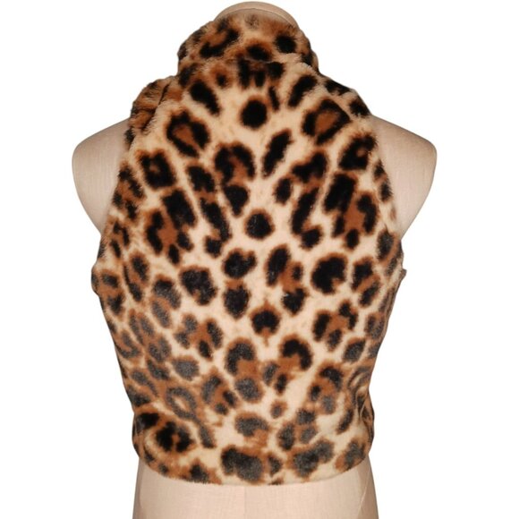 SHEIN Brown Tan Leopard Print Faux Fur Full Zip Cropped Halter Vest Womans S - Picture 4 of 12